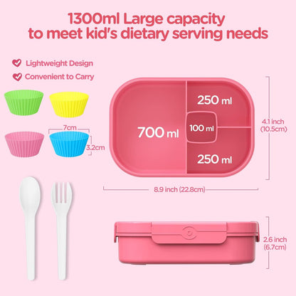 Lunch Box Kids Bento Box - 1300ML Ideal Leak Proof Bento Lunch Box for Kids School Lunchbox for Teens Toddlers Boys, Lunch Box Snack Containers with Utensil (Lunch Box-Purple)