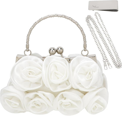 kilofly Missy K 7 Roses Clutch Purse, Satin, with Detachable Strap + kilofly Money Clip