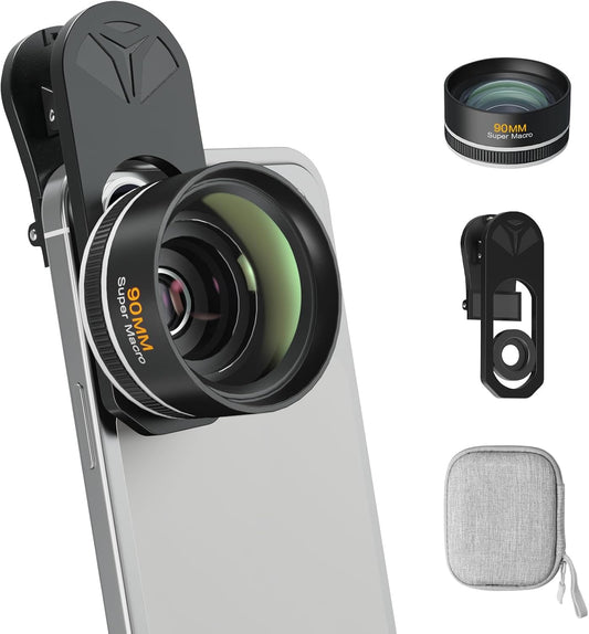 90mm Professional Macro Lens for Smartphone, Macro Lens Kit with Universal Lens Clip, Aluminum Phone Camera Lens Attachment for iPhone 17/16/15/12/11 Samsung & Android Phone