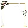 8FT x 8FT Heavy Duty Adjustable Arch Backdrop Stand, Gold Square Back Drop Metal Balloon Arch Stand Kit Frame for Party Wedding Birthday Photobooth Decorations