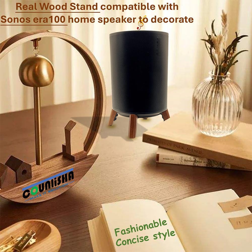 Real Wood Stand Compatible for Sonos Era 100 Speaker,Tripod Desk Mount for Better Speaker Sound, Stable Sturdy Wooden Holder for era100 Alexa Enabled Smart Speaker (Walnut)