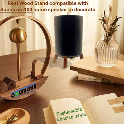 Real Wood Stand Compatible for Sonos Era 100 Speaker,Tripod Desk Mount for Better Speaker Sound, Stable Sturdy Wooden Holder for era100 Alexa Enabled Smart Speaker (Walnut)