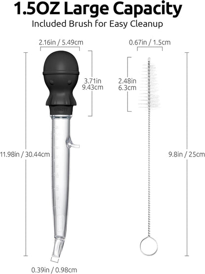 U-Taste 1.5oz Angled Turkey Baster - 228.2ºF Heat Resistant Food Grade Silicone Large Octopus Bulb Baster Set with Cleaning Brush for Cooking Basting Meat Poultry Beef Chicken (Black)