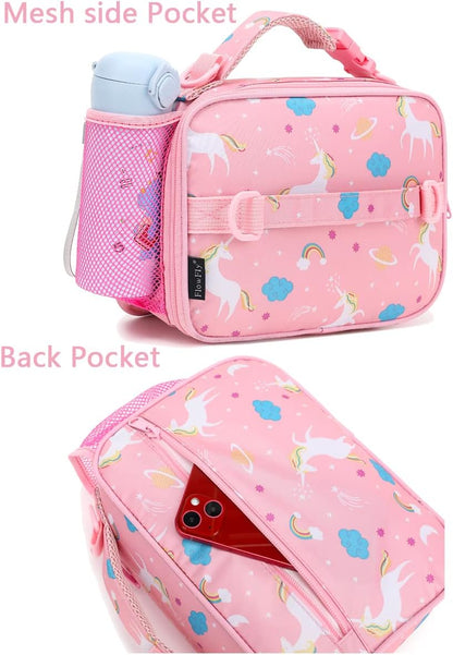 FlowFly Kids Lunch Box Insulated Soft Bag Mini Cooler Back to School Thermal Meal Tote Kit for Girls, Boys, Black