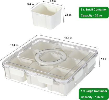 Taiuloo Divided Serving Tray with Lid & Handle, Airtight 6 Compartment Snackle Box Charcuterie Container, Fridge Organizer Bins, Food Storage Container Veggie Tray for Snack, Fruit, Salad, Nut