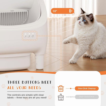 GUNJI Self Cleaning Cat Litter Box, Open-Top Automatic Self-Cleaning Litter Box, Design for Multi-Cat Families, Integrated Safety Protection, Includes Trash Bags (Brown)