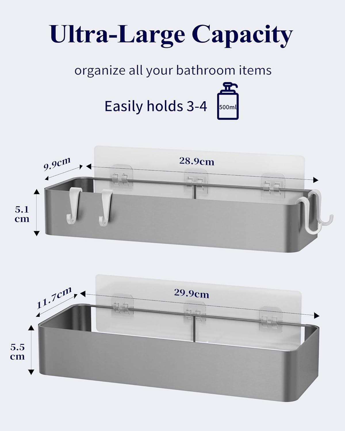 Kitsure Large Shower Caddy - 2 Pack Adhesive Shower Organizer, Drill-Free Shower Shelves for Inside Shower, Rustproof Bathroom Shelf Shower Shelf for Bathroom, Black