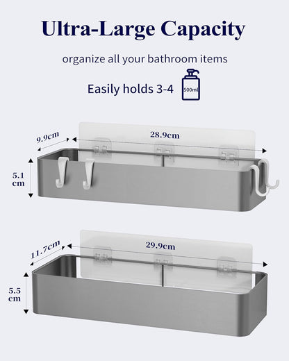 Kitsure Large Shower Caddy - 2 Pack Adhesive Shower Organizer, Drill-Free Shower Shelves for Inside Shower, Rustproof Bathroom Shelf Shower Shelf for Bathroom, Black