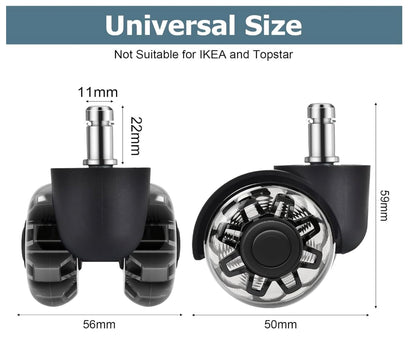 MotionGrey - Premium Dual Office Chair Wheels Replacement for Hardwood Floors, Chair Casters Replacement, Heavy Duty Desk Chair Wheels for Replacing Chair Mat, Rollerblade Casters