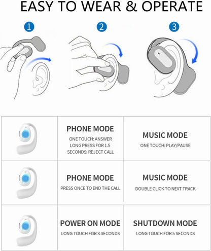 Sunffice Open Ear Bluetooth 5.3 Earpiece,Single-Ear Headset Hands-Free Earphones with Earhook,Noise-Cancellation Stereo Sound Sports Earbud for Office Driving Calling Compatible Android/iPhone(Black)