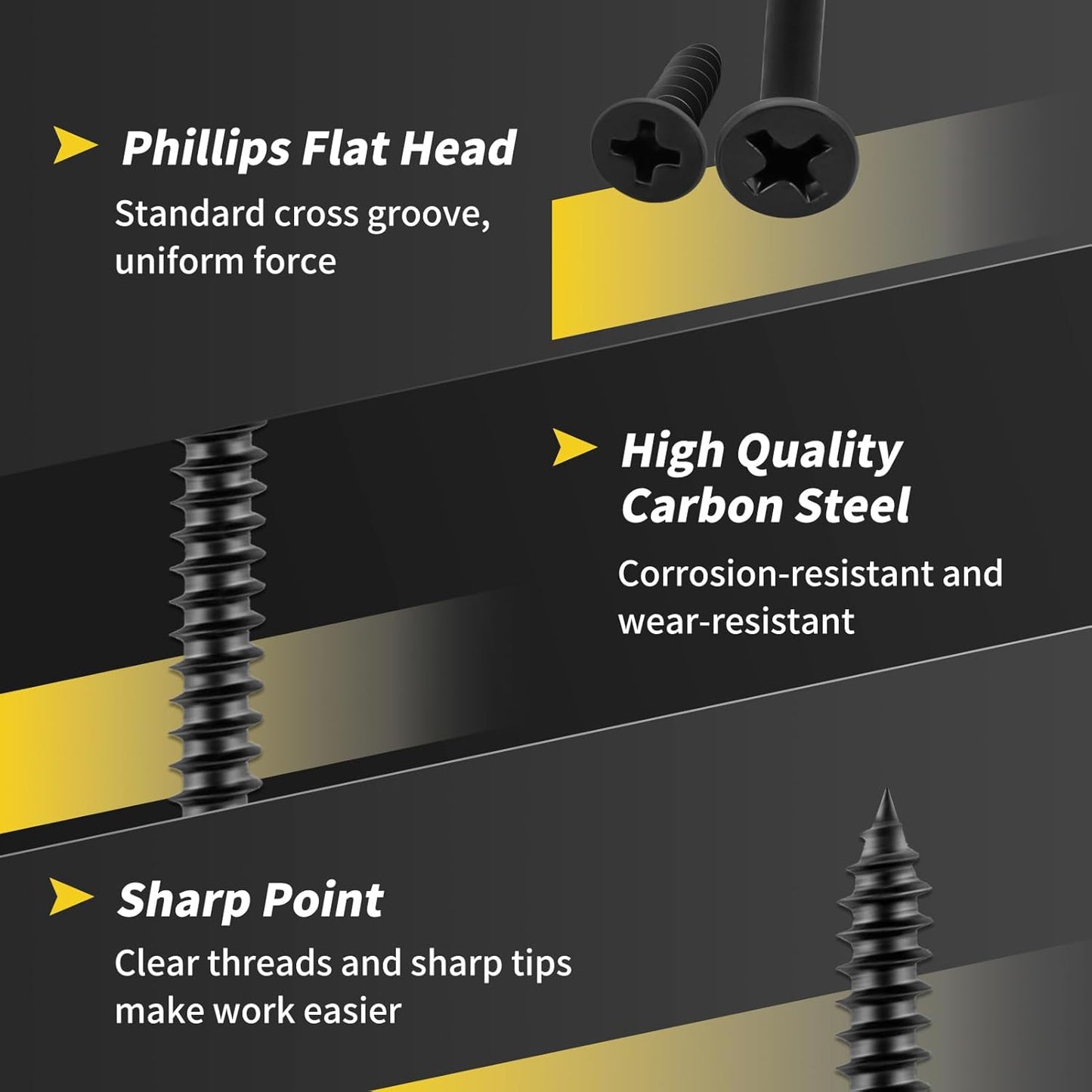 Wood Screws Assortment Kit, FIXLINK 240 PCS High Hardness Flat Head Wood Screws Set, Phillips Drive Screws, Contain 15PC Drywall Anchor and 8 Size (2-1/2”,2”,1-1/2”,1-1/4”,1”,3/4”,5/8”,1/2”), Black