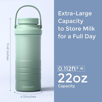 Momcozy 22oz Portable Breast Milk Cooler for Outdoor, 360°Total Cooling for 24Hours, Larger Capacity Travel Breastmilk Chiller with 2pcs Baby Bottles for Breastmilk Storage, Breastfeeding Essentials