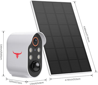 SJCODE 1080P Security Camera Wireless Outdoor with Solar Panel for Home Security, Color Night Vision, PIR Motion Detection, Cloud Storage, 2-Way Audio, Live View Bullet Surveillance Cam, 4 Spotlights
