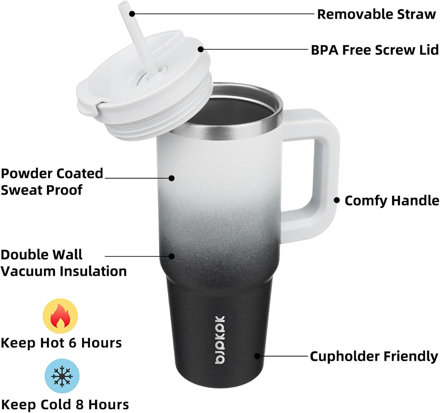 BJPKPK Tumbler with Handle and Straw 30oz Insulated Tumbler Cups with Lid Stainless Steel Travel Coffee Mug,Indigo Black