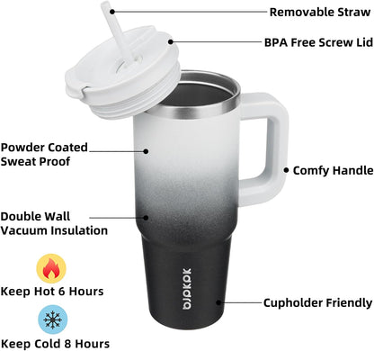 BJPKPK Tumbler with Handle and Straw 30oz Insulated Tumbler Cups with Lid Stainless Steel Travel Coffee Mug,Indigo Black