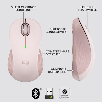 Logitech Signature M650 L Full Size Wireless Mouse - For Large Sized Hands, 2-Year Battery, Silent Clicks, Customizable Side Buttons, Bluetooth, for PC/Mac/Multi-Device/Chromebook - Black