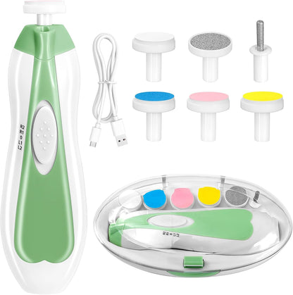 Qunlions life Electric Nail File Drill for Baby, No Sharp Claws Hurt, 6 in 1 Safety Cutter Trimmer Clipper for Toes and Fingers (Blue)
