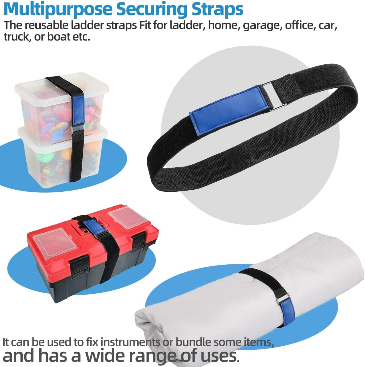 Ladder Rack Tie Down Straps, Adjustable Multipurpose Securing Ladder Straps | Reusable Ladder Straps, Ladder Rack Tie Down Strap with Nylon Hook & Loop for Home, Office, Car, Truck or Boat (33''x 2'')