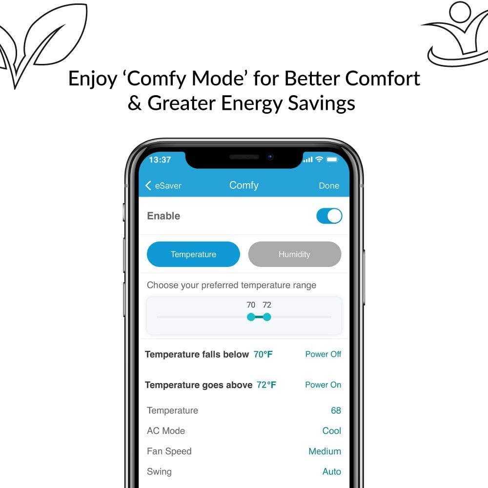 Breez Eco | Smart AC Controller for Mini Split, Window, Portable ACS | WiFi, Alexa, Google, Siri Shortcuts, SmartThings, IFTTT, Free App, NO Subscriptions | Schedules, Geofencing, Comfy (Black)