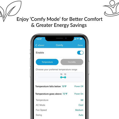 Breez Eco | Smart AC Controller for Mini Split, Window, Portable ACS | WiFi, Alexa, Google, Siri Shortcuts, SmartThings, IFTTT, Free App, NO Subscriptions | Schedules, Geofencing, Comfy (Black)