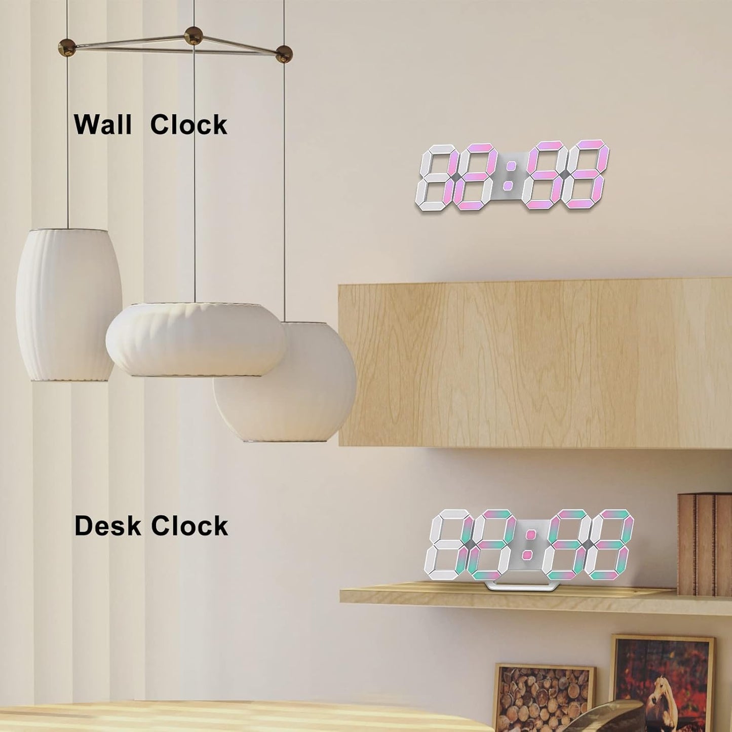 Deeyaple 3D LED Digital Wall Clock Modern Alarm Clock Adjust Brightness 12/24 Time Date Temperature Silent Snooze USB Night Light Remote Control Kitchen Bedroom Living Room Small 9.7 inch White
