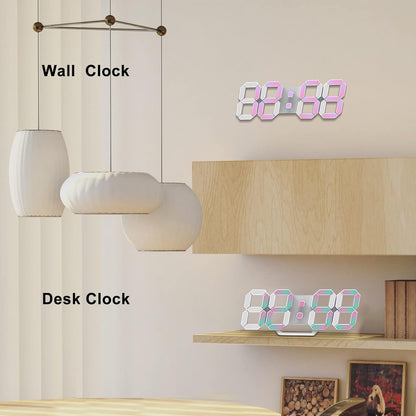Deeyaple 3D LED Digital Wall Clock Modern Alarm Clock Adjust Brightness 12/24 Time Date Temperature Silent Snooze USB Night Light Remote Control Kitchen Bedroom Living Room Small 9.7 inch White