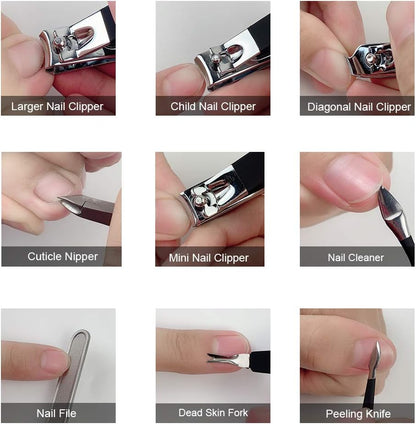 Keiby Citom Professional Stainless Steel Nail Clipper Travel & Grooming Kit Nail Tools Manicure & Pedicure Set of 18pcs with Luxurious Case (Black)