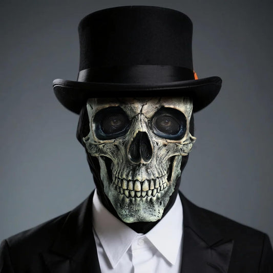 Halloween Skull Mask, Full Head Skeleton Headgea with Movable Mouth, Latex Skeleton Props, Deluxe Latex Helmet Cosplay Party - PuriLite