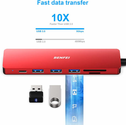 BENFEI USB C HUB 7in1, USB C HUB Multiport Adapter with USB-C to HDMI, USB-C to SD/TF Card Reader/3*USB 3.0/100W Power Delivery, Compatible with iPhone 15 Pro/Max, MacBook, iPad Pro, iMac, S23, XPS17