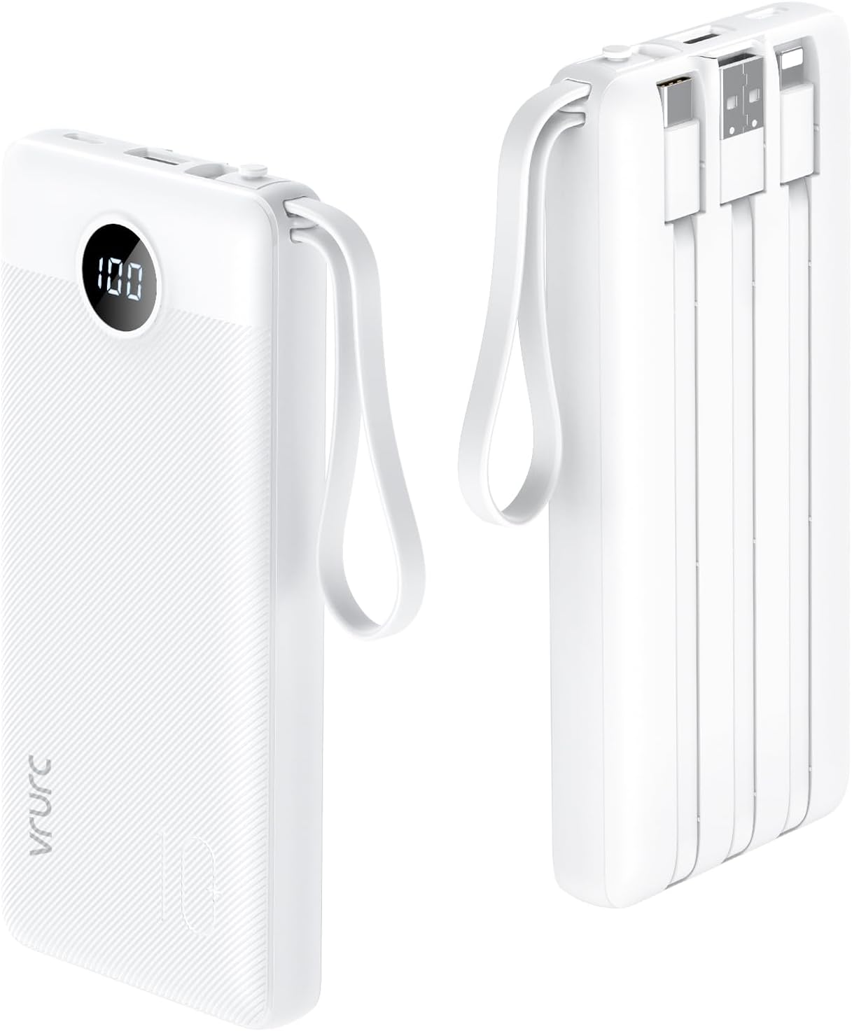 VRURC 10000mAh Power Bank Built-in Cables, Portable Charger with LED Display, Slim Intelligent Travel Battery Pack with Cords, 5 Output Dual Input Phone Charger for Cell Phone Smart Devcies-Blue
