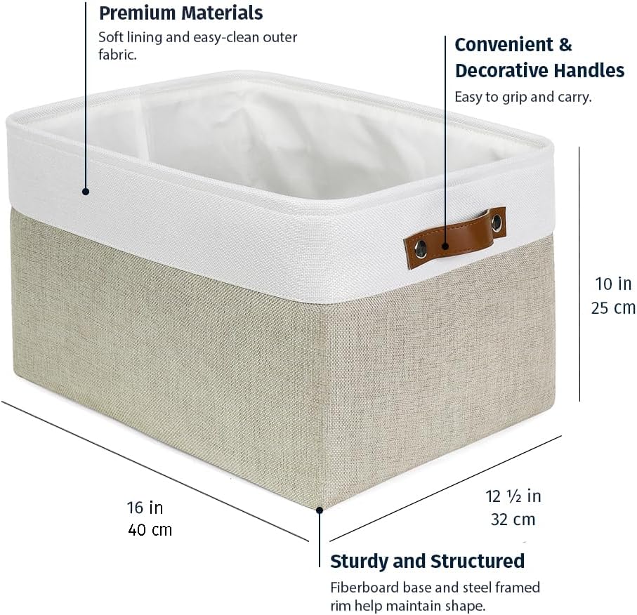 OrganiHaus Large Fabric Storage Baskets for Shelves 3 Pack, 15x11in Closet Storage Bins for Shelves, Cloth Baskets, Fabric Storage Cubes, Linen Closet Organizers, Fabric Basket, White Basket