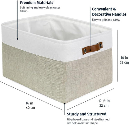 OrganiHaus Large Fabric Storage Baskets for Shelves 3 Pack, 15x11in Closet Storage Bins for Shelves, Cloth Baskets, Fabric Storage Cubes, Linen Closet Organizers, Fabric Basket, White Basket