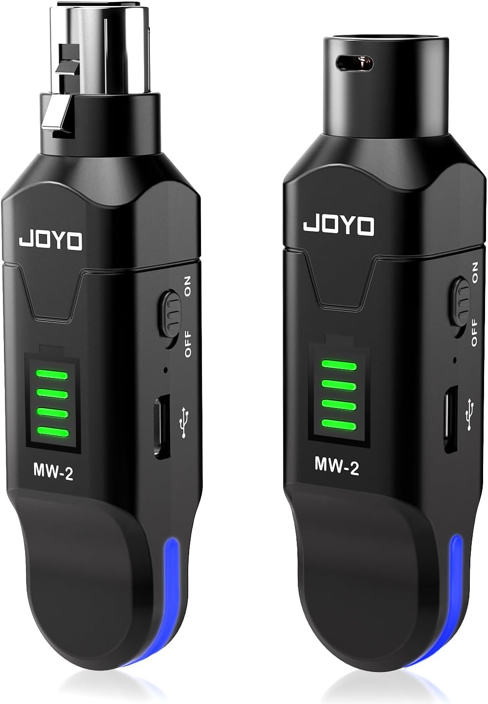JOYO 2.4GHz Wireless XLR Microphone System, Plug-on Transmitter & Receiver for Dynamic Mics, 100ft Range, 24-bit/48kHz, 6-8Hr Battery, 4-Channel (MW-2)