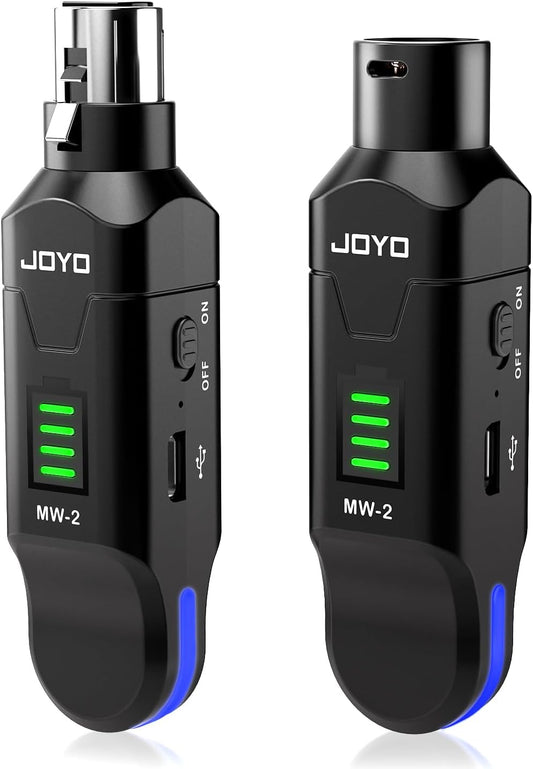 JOYO 2.4GHz Wireless XLR Microphone System, Plug-on Transmitter & Receiver for Dynamic Mics, 100ft Range, 24-bit/48kHz, 6-8Hr Battery, 4-Channel (MW-2)