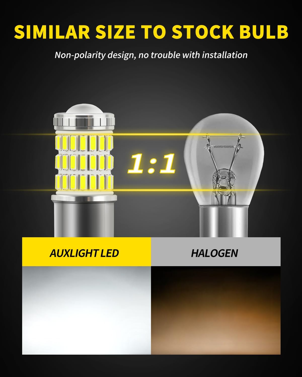 AUXLIGHT 3157 3156 4157 3057 3357 LED Bulbs, Ultra Bright 60-SMD LED Replacement for Turn Signal Blinker Lights, Brake/Tail Lights, Parking/Running Lights, Amber Yellow (Pack of 2)