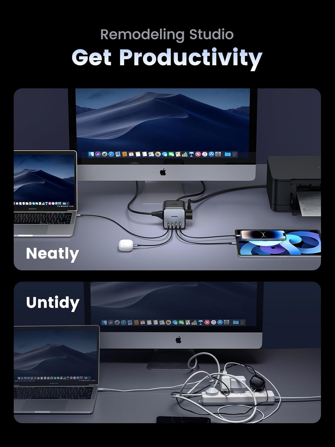 UGREEN 65W USB C Charger, Nexode Power Bar, Charging Station with 3 AC Outlets, 2 USB C, 2 USB A, 6ft Extension Cord Charging Station Compatible with MacBook Pro Air, iPhone 16 15, iPad