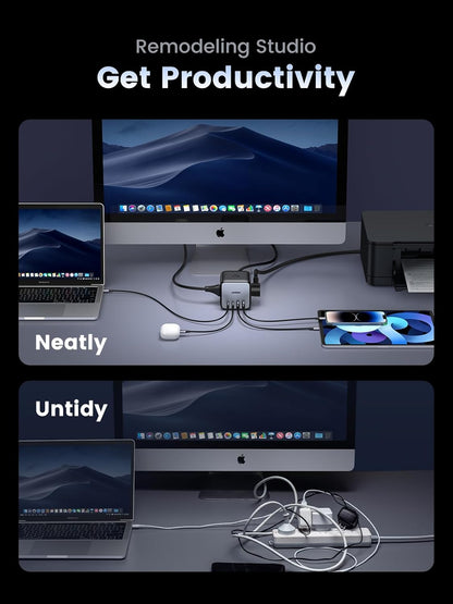 UGREEN 65W USB C Charger, Nexode Power Bar, Charging Station with 3 AC Outlets, 2 USB C, 2 USB A, 6ft Extension Cord Charging Station Compatible with MacBook Pro Air, iPhone 16 15, iPad