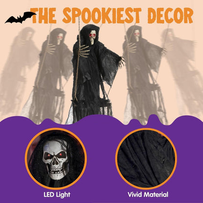 JOYIN Outdoor Halloween Decorations 2 Packs Hanging Ghosts Decor with Lighted Up Eyes, 3ft Scary Grim Reaper Swinging Skeleton Flying for Yard Patio Lawn Garden