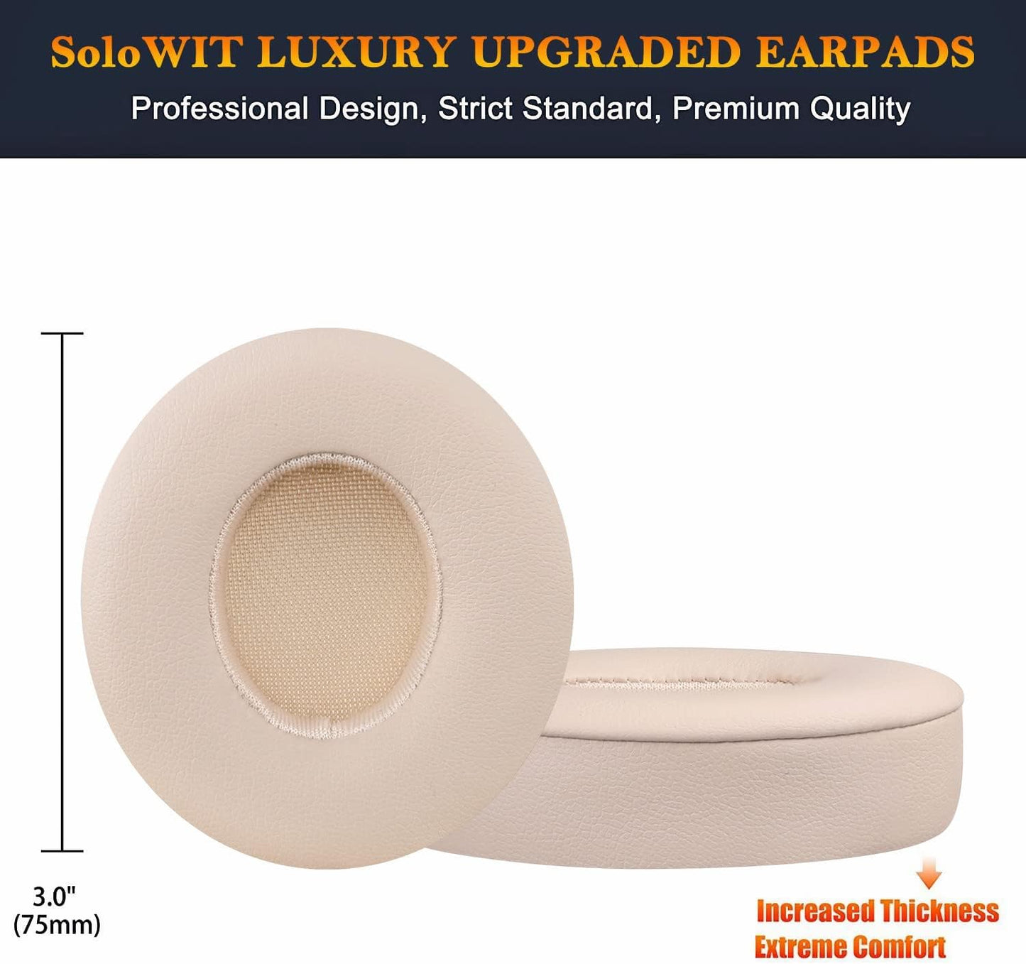 SoloWIT® Ear Pads Cushions Replacement, Earpads for Beats Solo 2 & Solo 3 Wireless On-Ear Headphones with Soft Protein Leather, Stronger Adhesive, Noise Isolation Memory Foam - Black