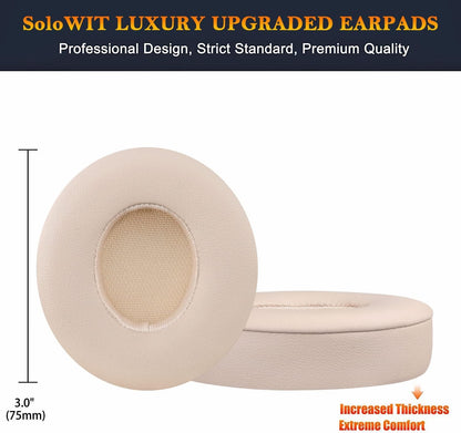 SoloWIT® Ear Pads Cushions Replacement, Earpads for Beats Solo 2 & Solo 3 Wireless On-Ear Headphones with Soft Protein Leather, Stronger Adhesive, Noise Isolation Memory Foam - Black