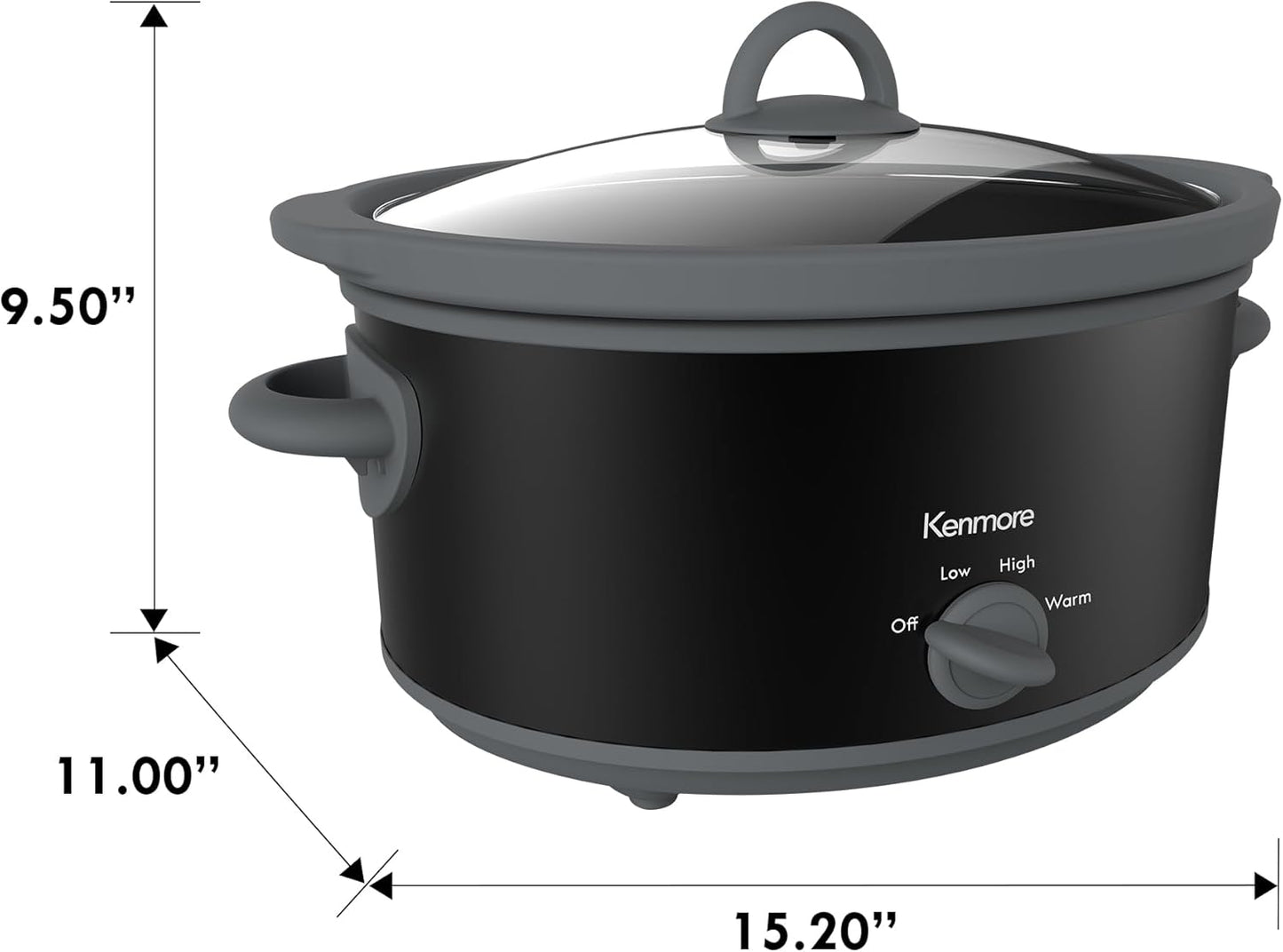 Kenmore 5 Quart Slow Cooker - Mini Crock Pot With Glass Lid, Stainless Steel Electric Cookers, Warm Rice & Sous Vide Stew, Soup, Lunch, Dishwaher Safe Non-Stick Ceramic Insert, 5 Lb Chicken 3 Lb Roast