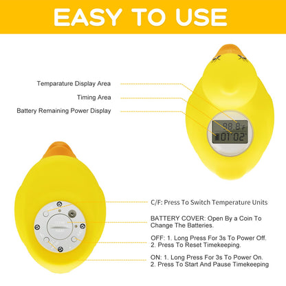 BabyElf Baby Water Thermometer- Bathtub Thermometer Baby Bath and Room Thermometer, Floating Alarm for Infant Bathtub and Swimming Pool, Yellow Duck Bathtub for Shower