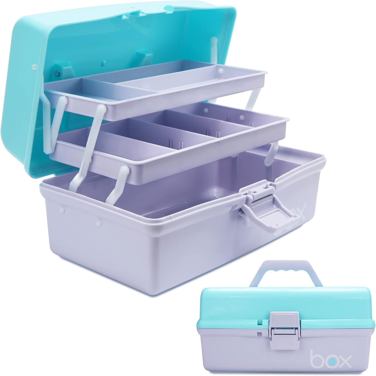 30cm Three-Layer Multipurpose Storage Box Organizer Folding Tool Box/Art & Crafts Case/Sewing Supplies Organizer/Medicine Box/Family First Aid Box with 2 Trays (Purple Blue)