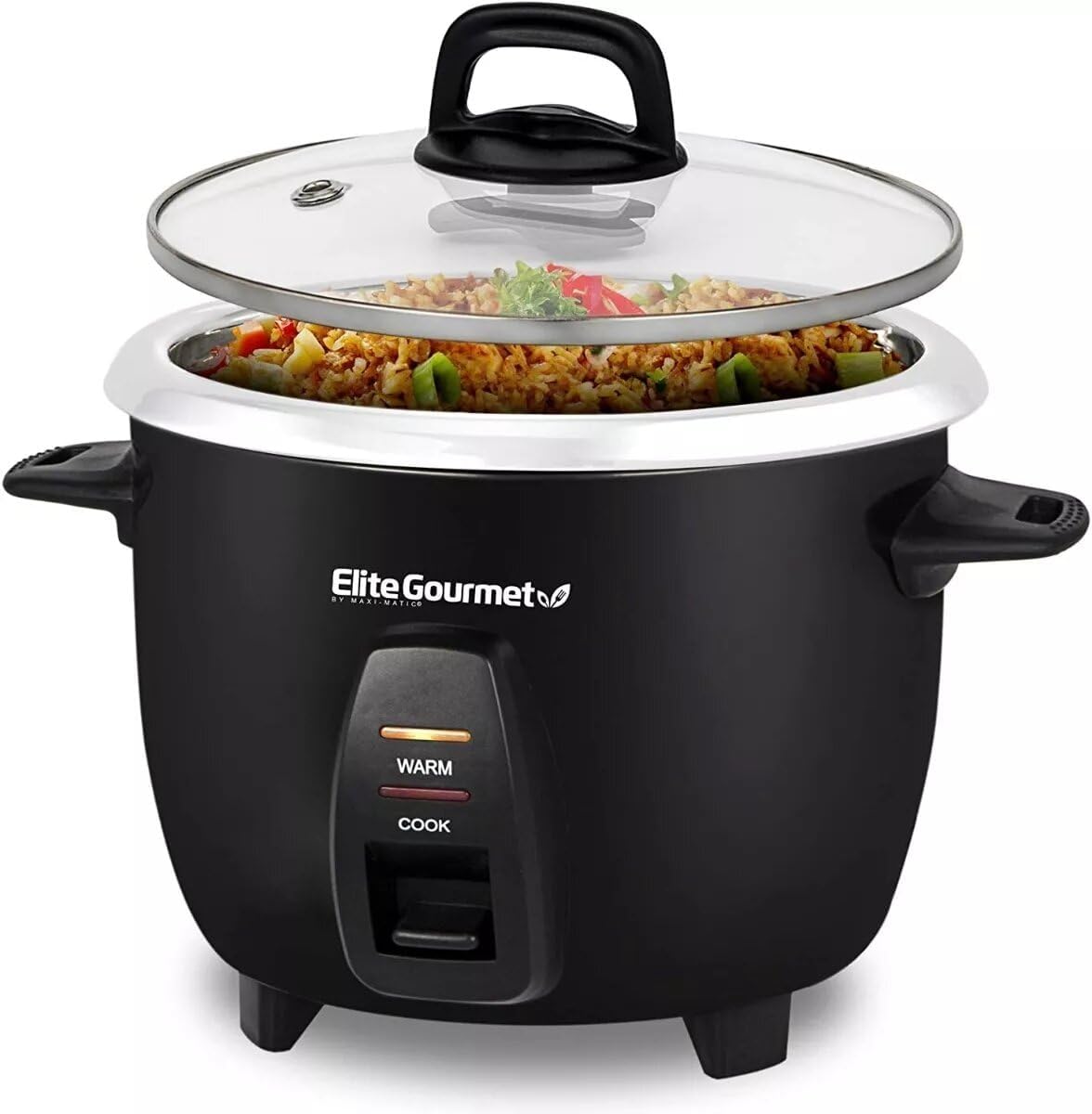 Elite Gourmet Maxi-Matic Electric Rice Cooker with Stainless Steel Inner Pot Makes Soups, Stews, Porridge's, Grains and Cereals, 10 cups cooked (5 Cups uncooked), Black, ERC-2010B