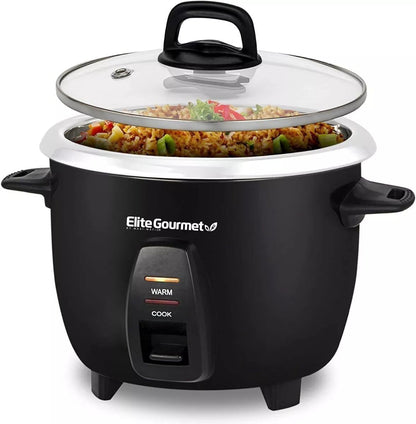 Elite Gourmet Maxi-Matic Electric Rice Cooker with Stainless Steel Inner Pot Makes Soups, Stews, Porridge's, Grains and Cereals, 10 cups cooked (5 Cups uncooked), Black, ERC-2010B