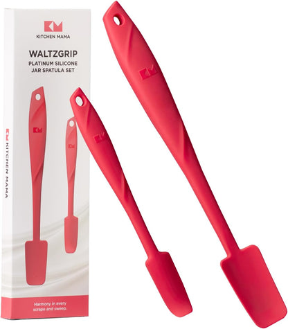 Kitchen Mama WaltzGrip Platinum Silicone Jar and Can Spatula Set: Heat-Resistant, Dishwasher Safe, Ergonomic Grip, Perfect for Mixing and Scraping, Nonstick Cookware (Metal Gray)