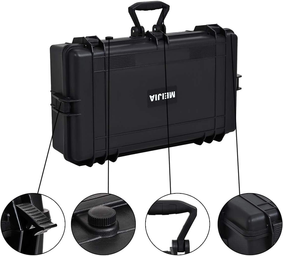 MEIJIA Portable Waterproof Protective Hard Case,Camera Case with Customizable Fit Foam Inserted, Elegant Black (9.17"x 7.56"x4.33")