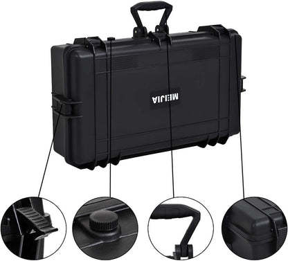 MEIJIA Portable Waterproof Protective Hard Case,Camera Case with Customizable Fit Foam Inserted, Elegant Black (9.17"x 7.56"x4.33")