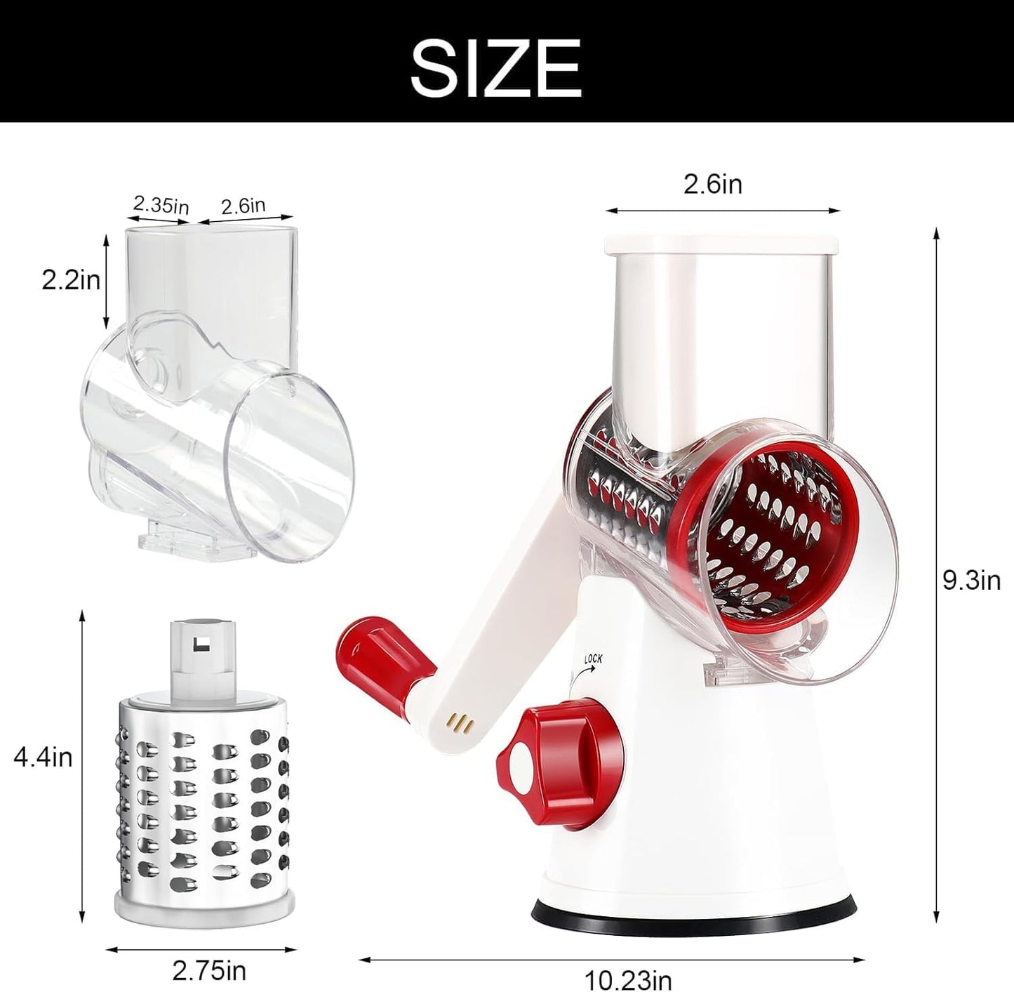 Purilite Select Rotary Cheese Grater with 3 Stainless Steel Blades