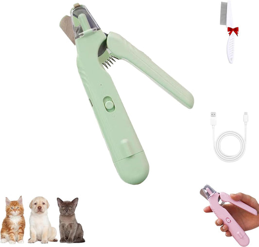 Pupnourish Nail Trimmer, Pupnourish Nail Clippers, 2 in 1 Rechargeable Electric Nail Clipper and Grinder with Light, Safe and Precise Dog & Cat Nail Grooming Tool (Green)
